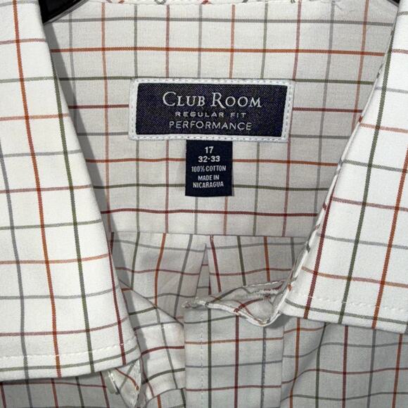 Club Room Men's Window Plaid Dress Shirt, White/red/green 17 32/33 $60 - Picture 4 of 6